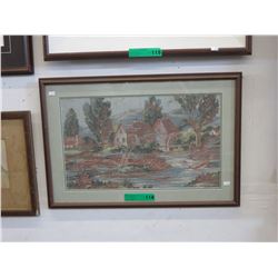 Vintage framed cloth painting