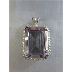10KT White Gold Amethyst & Diamond Pendant