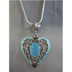 Blue Chalcedony & Black Diamond Heart Pendant