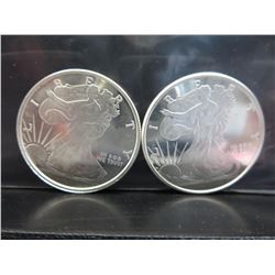 2 Walking Liberty Silver Art Rounds