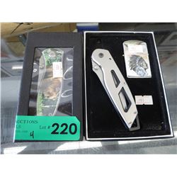 4 New folding knives & 2 lighters
