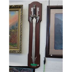 Replica Excalibur sword with wall hanger