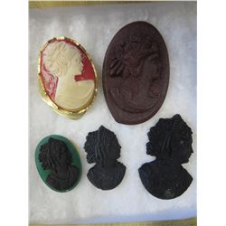5 Pieces of vintage hand carved stone cameos