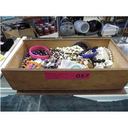 Old wood box of miscellaneous jewelry pieces