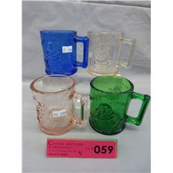 4 Vintage glass nursery rhyme mugs