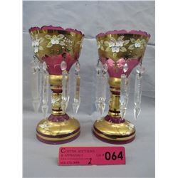 2 Bohemian Crystal Cranberry glass ornaments