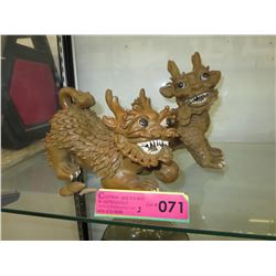 2 Pottery Foo Dog statues