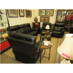 NEW - Black Leather Power Reclining Living Room Suite