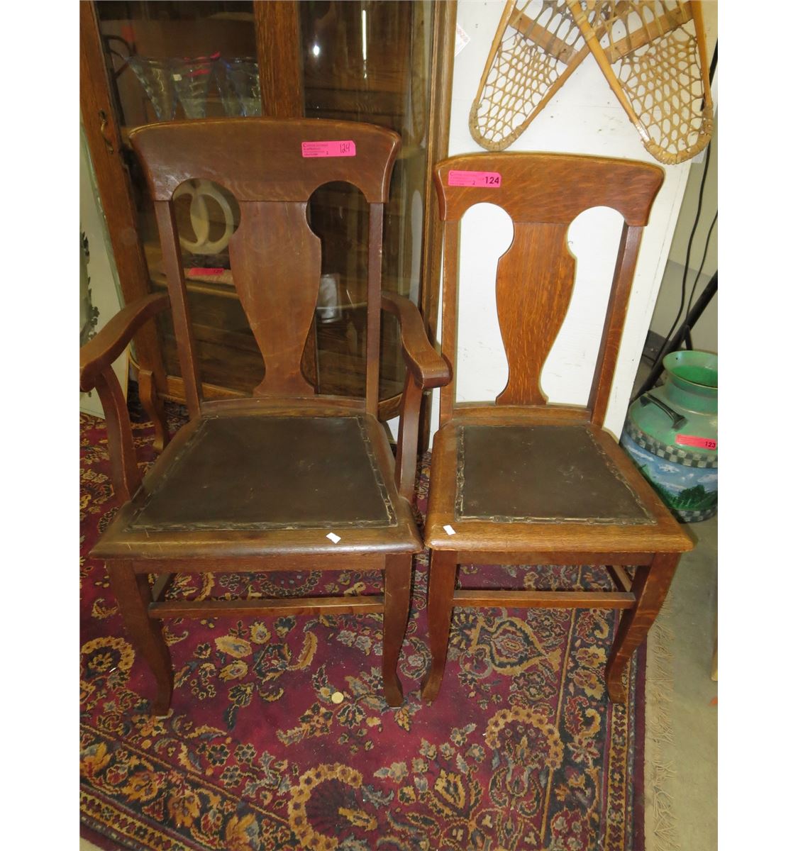 2 Antique Oak TBack chairs