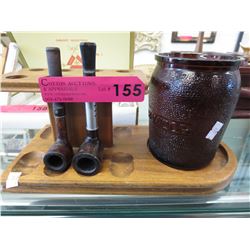 Vintage pipe stand with glass humidor