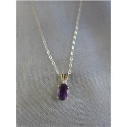 14KT Yellow Gold Amethyst & Diamond Drop Necklace