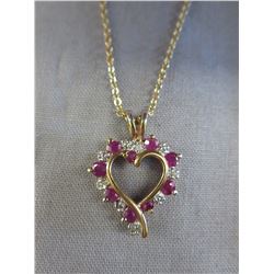 Ruby & Diamond Heart-Shape Pendant & chain