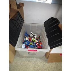 Container of plastic toys