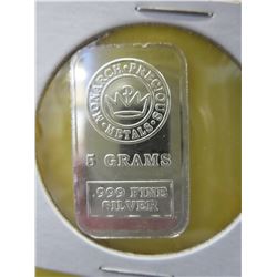 5 Gram .999 Silver Monarch Mint bar