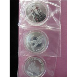 3 Australian Mint 1/10 oz. .999 Silver art rounds