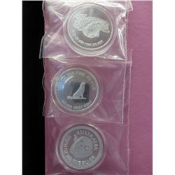 3 Australian Mint 1/10 oz. .999 Silver art rounds