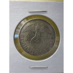 1937 Nazi German 2 Reichsmark coin