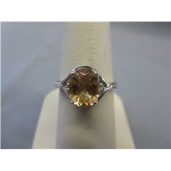 Sterling Silver Citrine ring with 2 side Diamonds