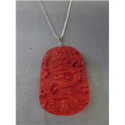 Carved Cinnabar Stone DRAGON Motif Necklace