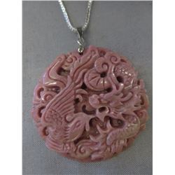 Thulite gemstone Dragon & Phoenix motif necklace