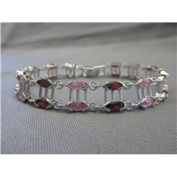 Sterling Silver,  Pink & Red cut Crystal bracelet