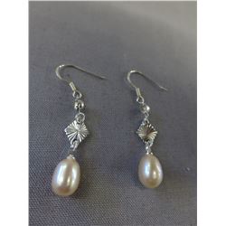 NEW - .925 Silver Freshwater pearl dangle earrings