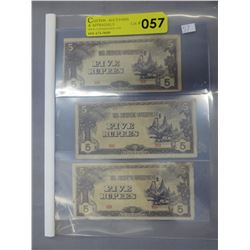 3 WWII Japanese Occupy Burma 5 Rupee notes