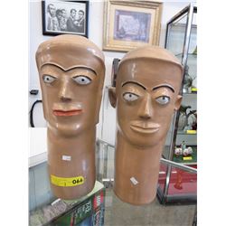 2 Glazed pottery head figurines