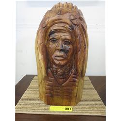 Cedar chainsaw carving of a Native Chief