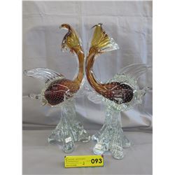 2 Large Vintage Murano glass Bullicante fish sculptures