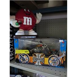 Scale model motorcycle & M&M figurine