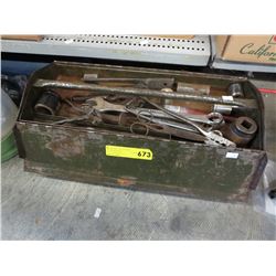 Vintage metal tool box & contents.