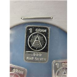 4 x 1 Gram .999 Fine Silver Free Mason art bars