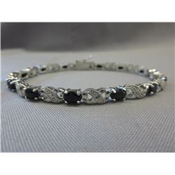 Blue Oval Sapphire & Diamond tennis bracelet