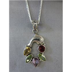 Multi Gemstone dolphin motif necklace