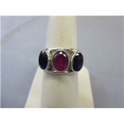 NEW - Sterling Silver 3 stone Sapphire & Ruby ring