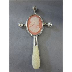 Estate Gemstone & Coral Cameo baby rattle