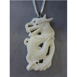 Estate Hand carved buffalo bone necklace & pendant
