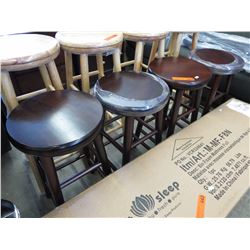 4 NEW Swivel Top Brown Wood Stools