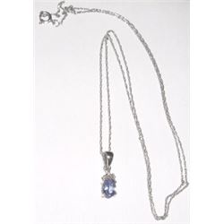 BEAUTIFUL *HIGH GEM QUALITY-EXTREMELY RARE* TANZANITE & DIAMOND NECKLACE *CHAIN & SET IN SOLID 10K G