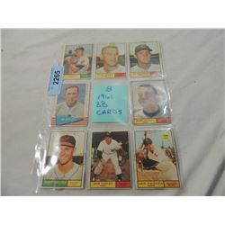 LOT 8 1961 TOPPS BASEBALL CARDS