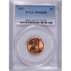 1957 LINCOLN CENT, PCGS MS-66 RED