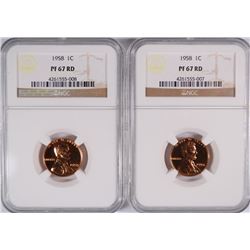 ( 2 ) 1958 LINCOLN CENTS, NGC PROOF-67 RED