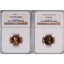 LINCOLN CENTS: 1959 NGC PF-67 RED CAMEO & 1960 LARGE DATE , NGC  PF--68 RED