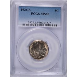 1936-S BUFFALO NICKEL PCGS MS-65