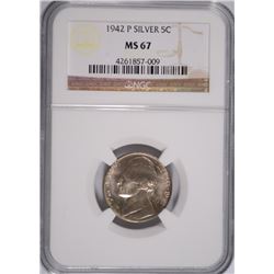 1942-P SILVER JEFFERSON NICKEL, NGC MS-67