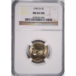 1943-D SILVER JEFFERSON NICKEL, NGC MS-65 5 FULL STEPS
