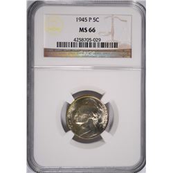 1945-P SILVER JEFFERSON NICKEL, NGC MS-66