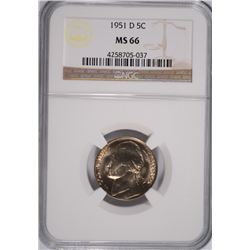 1951-D JEFFERSON NICKEL, NGC MS-66