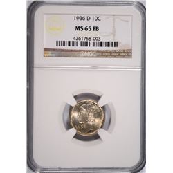 1936-D MERCURY DIME, NGC MS-65 FULL BANDS